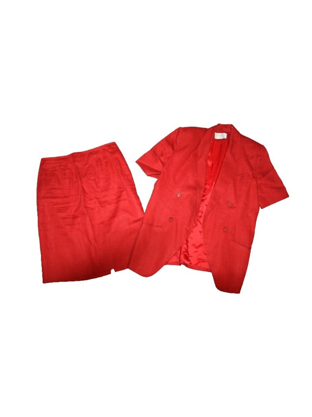 Vintage Lord & Taylor 100% Linen Skirt Suit Lined 2 Pc. Set Red Size 12